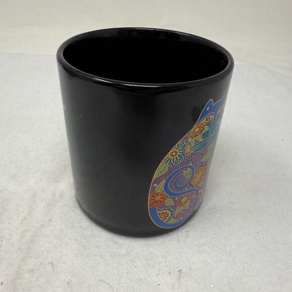 Laurel Burch Flowering Felines Cup 1993 Black Coffee Mug Colorful Cat Design Box - Picture 12 of 12